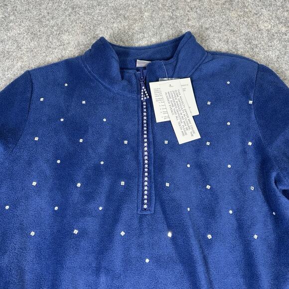 Quacker Factory Jacket Women’s Medium Blue Fleece Rhinestones Full Zip Artsy - Picture 3 of 10